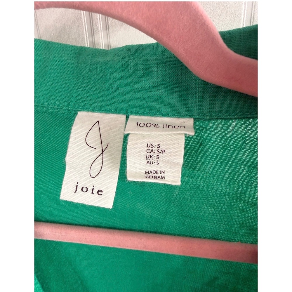 Joie Womens Emerald Green 100% Linen Short Sleeve Button Down Crop Shirt Size S - Picture 3 of 4